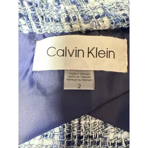 Calvin Klein Womens Blue White Tweed Fringe Open Front Jacket Size 2 Old money thumbnail 4