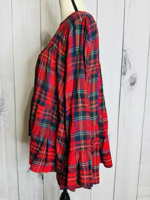 Mudpie Womens Red Plaid Peplum Flounce NWT Top Size Large Keyhole Back Neck thumbnail 4