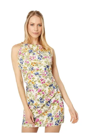 en saison Valeria Mini Dress Cream Multi-Color Floral Criss Cross Back Small thumbnail 1