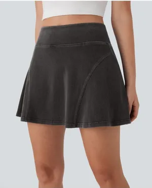 Halara Women's Flex High Waisted 2-in-1 A Line Mini Skirt Denim Look Black M thumbnail 1