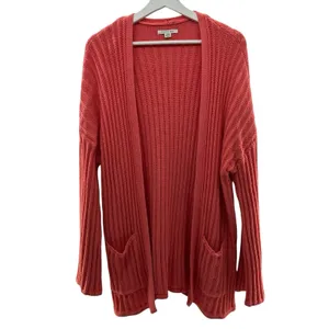 American Eagle Medium Cardigan Sweater Open Front Ribbed Coral Pink Knit Pockets thumbnail 2