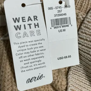 Aerie Sweater Chunky Deep V Neck Oversized 100% Cotton Beige M NWT thumbnail 7