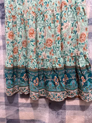 Women's Light Green Floral Print Boho Tiered Maxi Skirt with Smocked Waist thumbnail 6