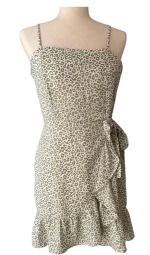 Altar'd State Sage Green Leopard Print Wrap Mini Dress thumbnail 1
