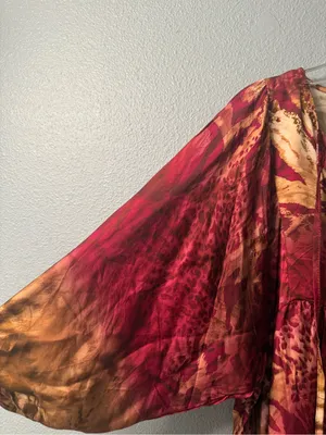 Women's Red & Brown Maxi Dress - Flowing V-Neck Boho Style nwt thumbnail 3