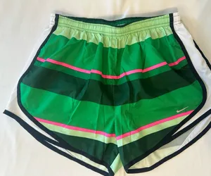 Nike Women’s Green and Pink Striped Athletic Shorts thumbnail 1