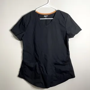 Scrubstar black scrub nurse top shirt‎ short sleeves pockets comfortable women’s thumbnail 1