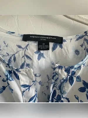 French Connection Floral Print Midi Dress Blue White Cottagecore Casual thumbnail 3