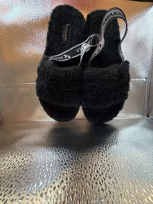 Koolaburra by UGG Fuzz'n II Black Faux-Fur Slingback Sandals thumbnail 3