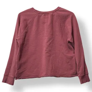 Pact Cropped Sweatshirt Burgundy Raglan Sleeve Raw Hem Organic Cotton Size L thumbnail 3