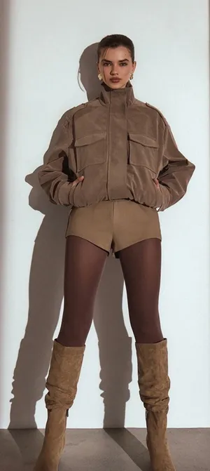 Pretty Little Thing Funnel neck faux suede jacket thumbnail 1
