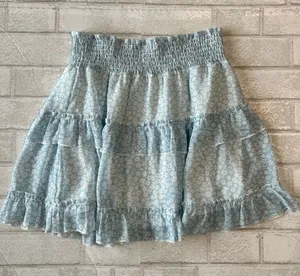 Altar'd State Light Blue Floral Ruffle Mini Skirt Rush size medium thumbnail 1