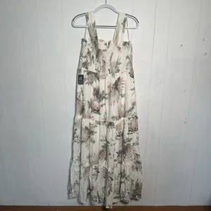 Express NWT Linen Blend Floral Square Neck Smocked Tiered Maxi Dress Large L thumbnail 4