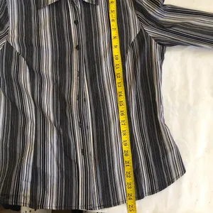 East 5th black grey white striped blouse button up down front office siren core Excellent, no noticeable flaws thumbnail 5