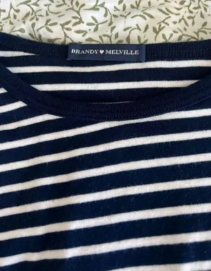 Brandy Melville Navy Blue and White Striped Longsleeve Shirt thumbnail 3