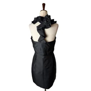 Lynn Lugo Silk Ruffle Neck Cocktail Dress Women 4 Black‎ Gothic LBD Cocktail thumbnail 4