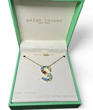 Paige Harper S Initial Necklace Cubic Zirconia 14K Flash Gold Plated NIB thumbnail 1