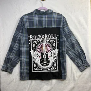 Panache Apparel S Flannel Shirt Rock‎ & Roll Graphic Guitar Patch Plaid Western thumbnail 2