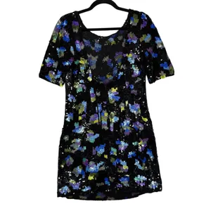 VTG Tracy Reese 4 Floral Sequin Mini Dress Blue Scoop Back Party Glam Evening thumbnail 7