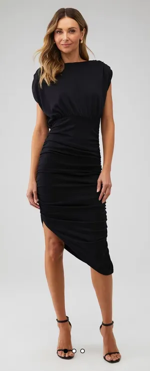 New! Line & Dot Desiree Ruched Midi Dress Black Sz XS $128‎ thumbnail 1
