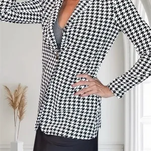SHEIN Houndstooth Lapel Collar Single-Button Blazer Casual Chic Jacket, XS thumbnail 1