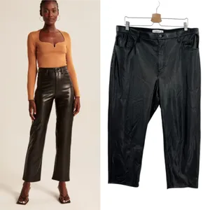Abercrombie Vegan Leather Ankle Straight Pant Ultra High Rise Black Size 34‎ 18S thumbnail 2