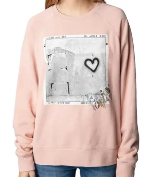 ZADIG & VOLTAIRE Upper Photoprint Graphic Heart Blush Pink Sweatshirt Size XS thumbnail 1