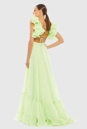 Mac Duggal Ruffle Tiered Cut-Out Chiffon Gown mint color size 8. H thumbnail 2