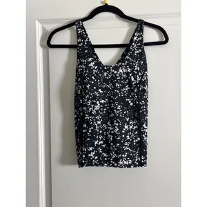 Fabletics Tank Top Black White Splatter Print Lattice Strappy Back Size S‎ thumbnail 2