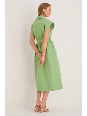 New Tuckernuck Pistachio Green Chloe Midi Dress S Belted Collared Moir Classic thumbnail 4