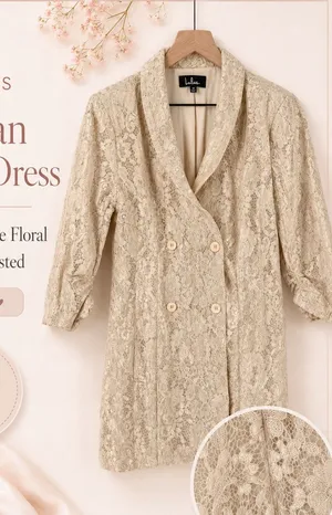 Lulus‎ Ronan Blazer Dress Womens M Red Beige Lace Floral Lined Double Breasted thumbnail 1