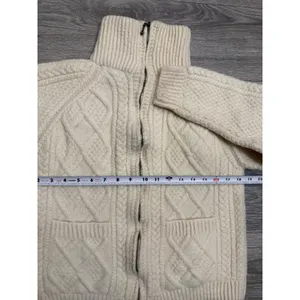 80s Carraig Donn Handknit Merino Wool Aran Zip Cropped Cardigan Sweater Cream M thumbnail 7