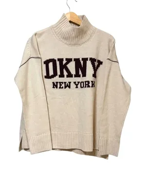 DKNY Jeans Womens Cream Mock Neck Logo Pullover Sweater Size Small thumbnail 1