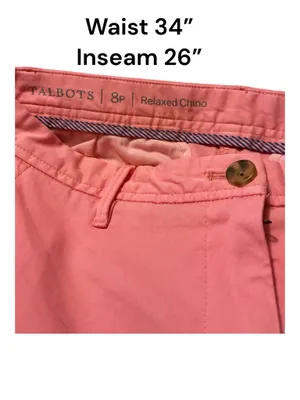 Talbots Relaxed Chino Pants Coral Pink Women's 8P Petite Cotton Stretch Cuffed thumbnail 2