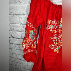 Free People Red Fleur Du Jour off the shoulder embroidered floral dress‎ small thumbnail 4
