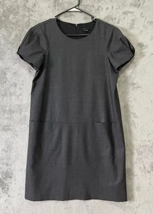 Theory Wool Crepe Sheath Mini Dress Gray Pleated Cap Sleeve Career Office Size 8 thumbnail 1