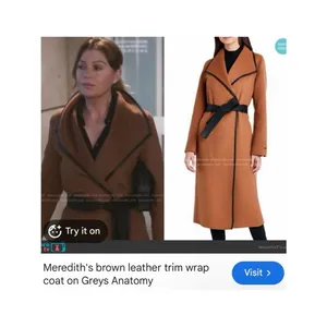 Tahari Wool Blend Faux Leather Trim Belted Coat Caramel Size Medium thumbnail 6