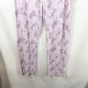 Laura Ashley Large Pajama Set Pink Floral Lettuce Hem Soft Girl Cottagecore 559 thumbnail 15