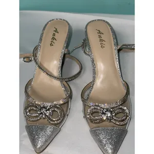 Ankis Women's US Size 8.5 Sling Back Comfy Toe Heels Shoes Silver S-621‎ thumbnail 2