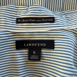 Lands' End pinpoint oxford blue and white stripe button down collared shirt 6 thumbnail 7
