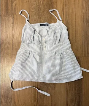 Brandy Melville Blue White Lace Trim Babydoll Tank Top Striped Cottagecore Y2K 90 thumbnail 1