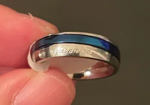 Roses are red blue silver titanium ring size 7 thumbnail 4