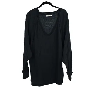 We The Free Free People‎ Sweater Women LBlack Textured Knit Oversized Boho Coastal Grandma thumbnail 2