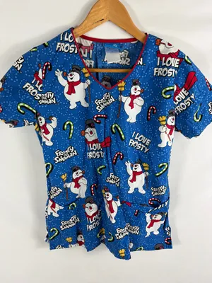 Disney Frosty the Snowman Short Sleeve Scrub Top Size XS thumbnail 1
