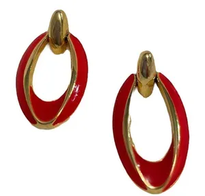 Y2K Vintage Red Enamel Oval Hoop Dangle Earrings thumbnail 1