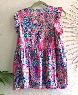 Deep V neck colorful multicolored ruffle hem sleeveless top blouse thumbnail 3