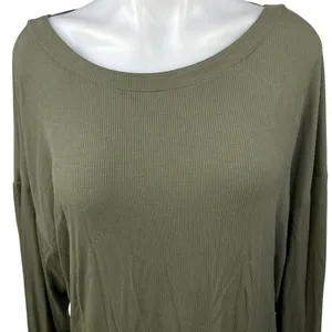 Free People Army Green Low Open Back Long Sleeve Shimmy Shake Blouse Top Size S thumbnail 3