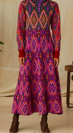 Farm Rio Tapestry Scarf Sweater‎ Maxi Dress Knit Pink Multi Small NWT thumbnail 1