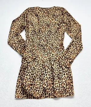 Zara Leopard Print Satin Mini Wrap Dress Womens Size S‎ Brown Animal Long Sleeve thumbnail 1