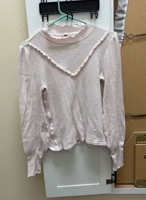 Free People Heartbreaker Ribbed Ruffle Mock Neck Top Pink Size S thumbnail 1